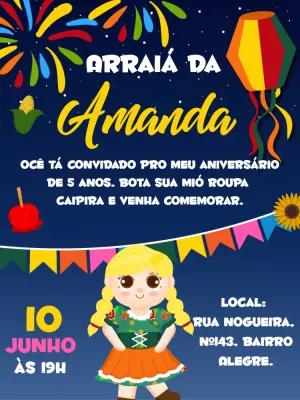 Convite Festa Junina Aniversário Menina Caipira para Editar
