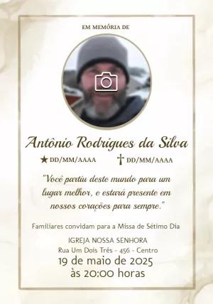 Convite de Missa de Sétimo Dia com Foto para Editar Online