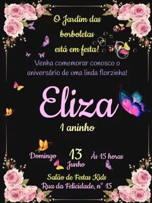 Convite Aniversário Jardim das Borboletas para Editar Online