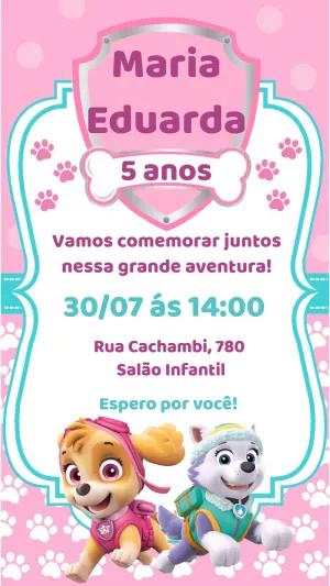 Convite de Aniversário Patrulha Canina Skye e Everest Editável