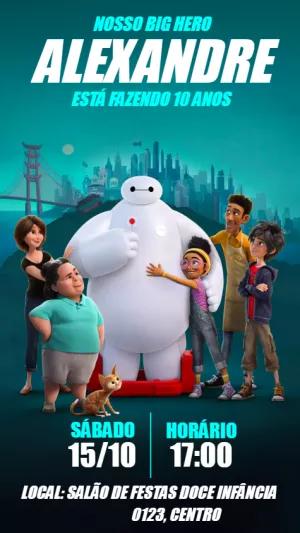 Convite Aniversário Operação Big Hero com Baymax para Editar