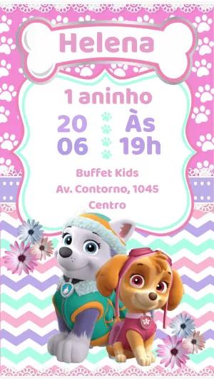 Convite Aniversário Patrulha Canina Meninas para Editar Online