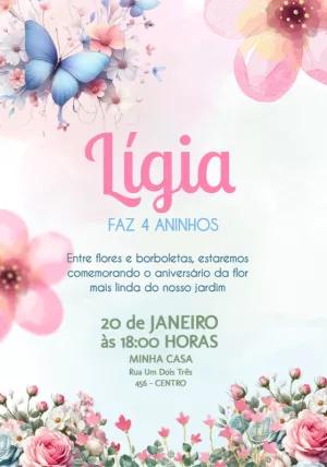 Convite Aniversário Jardim das Borboletas para Editar Online