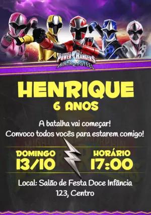 Convite Aniversário Power Rangers Ninja Steel para Editar Online