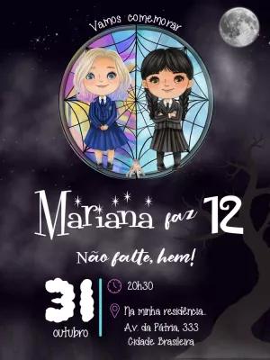 Convite Aniversário Wandinha e Enid para Editar Online