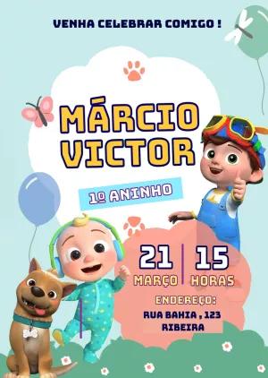 Convite Aniversário Cocomelon com Personagens para Editar Online
