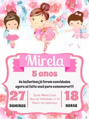 Convite de Aniversário Bailarina com Flores para Editar