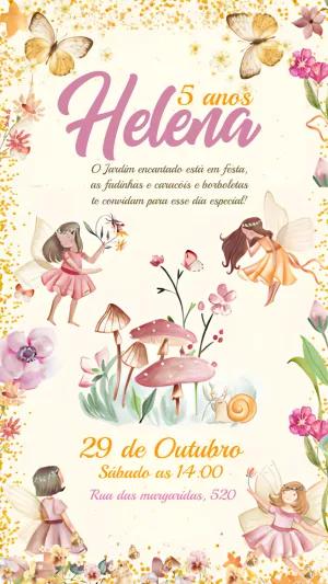 Convite Aniversário Jardim Encantado com Fadas para Editar Online