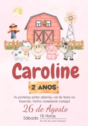 Convite Aniversário Fazendinha com Animais para Editar Online