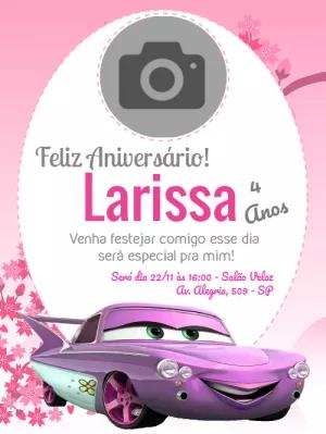 Convite Aniversário Carros Menina com Foto para Editar Online