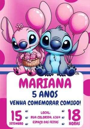 Convite de Aniversário Stitch e Angel para Editar Online