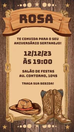 Convite Aniversário Sertanejo Boiadeira para Editar Online