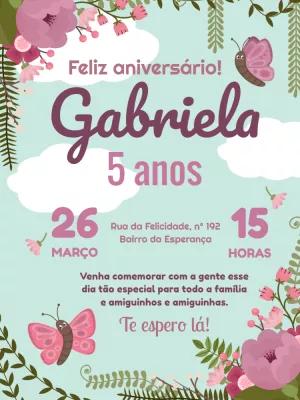 Convite Aniversário Jardim das Borboletas para Editar Online