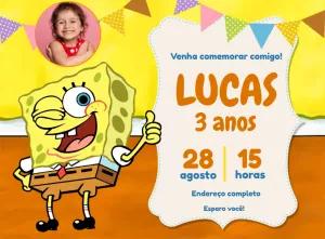 Convite de Aniversário Bob Esponja com Foto para Editar