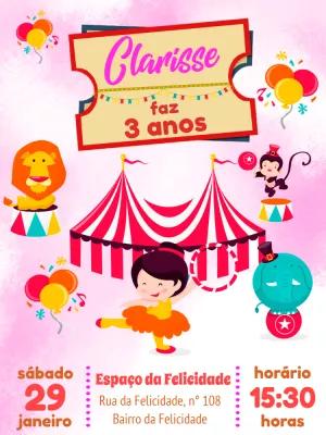 Convite de Aniversário Circo com Animais para Editar Online