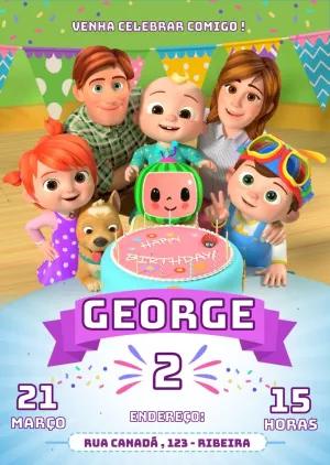 Convite de Aniversário Cocomelon com Personagens para Editar