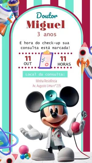 Convite Aniversário Mickey Mouse Médico para Editar Online