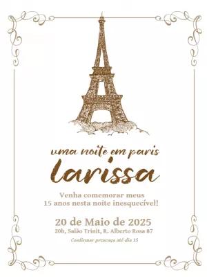 Convite 15 Anos Paris Dourado para Editar Online