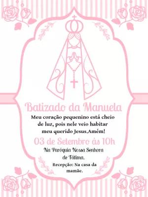 Convite de Batizado Rosa com Nossa Senhora para Editar Online