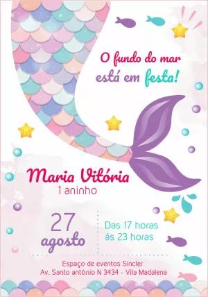 Convite Aniversário Sereia Fundo do Mar para Editar Online