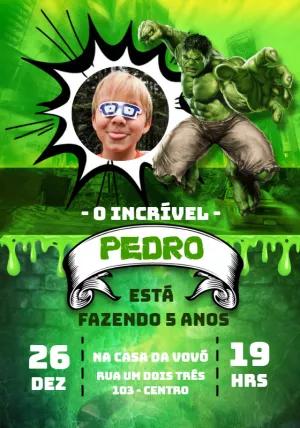 Convite de Aniversário Hulk com Foto para Editar Online