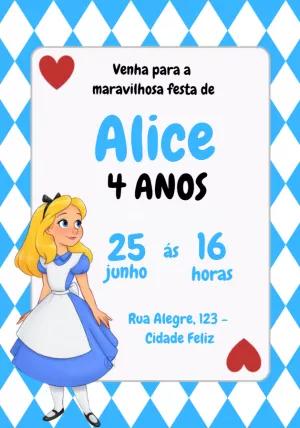 Convite de Aniversário Alice no País das Maravilhas para Editar
