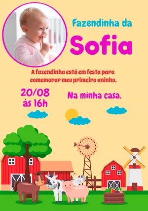 Convite Aniversário Fazendinha com Foto para Editar Online