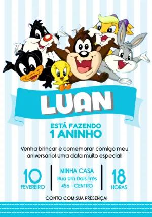 Convite Aniversário Baby Looney Tunes para Editar Online