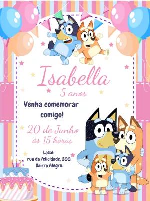 Convite de Aniversário Bluey e Bingo para Editar Online