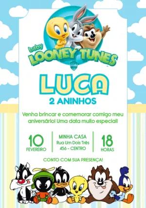 Convite Aniversário Baby Looney Tunes para Editar Online