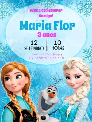 Convite de Aniversário Frozen com Personagens para Editar Online