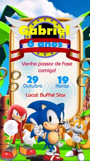 Convite de Aniversário Sonic com Personagens para Editar Online