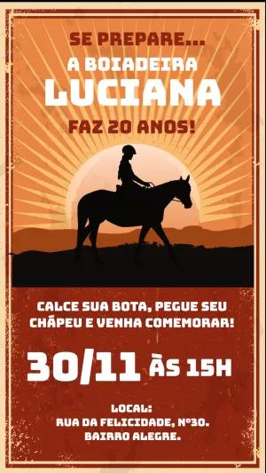 Convite de Aniversário Boiadeira Country para Editar Online