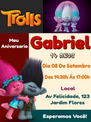 Convite de Aniversário Trolls com Personagens para Editar Online