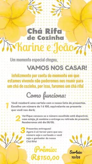 Convite Chá Rifa de Cozinha Floral Amarelo para Editar