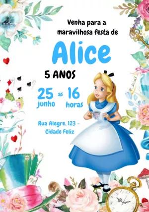 Convite Aniversário Alice no País das Maravilhas para Editar