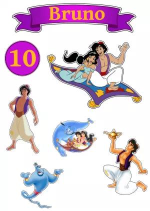 Topo de Bolo Aladdin com Personagens para Editar e Imprimir