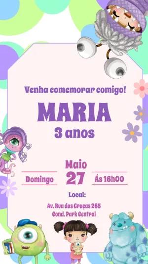 Convite de Aniversário Monstros S.A para Editar Online