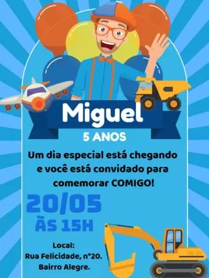 Convite de Aniversário Blippi e Veículos para Editar Online
