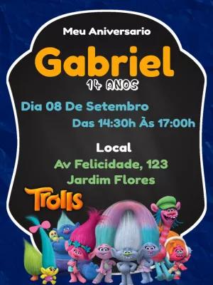 Convite Aniversário Trolls com Personagens para Editar Online