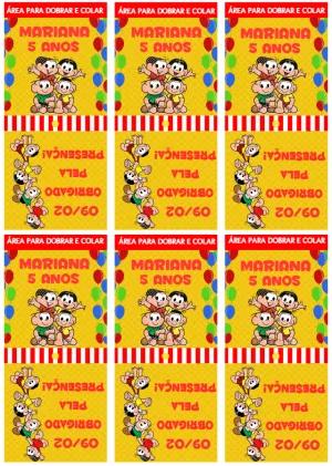 Capa de Pirulito Aniversário Turma da Mônica Editável