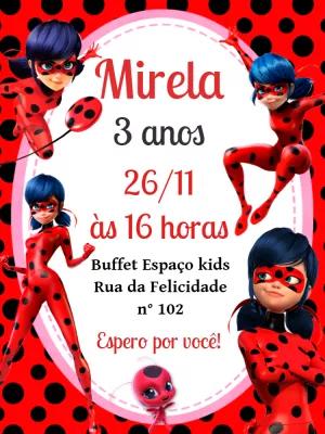 Convite de Aniversário Miraculous LadyBug para Editar Online