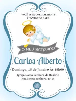 Convite de Batizado Menino com Anjo Azul para Editar Online