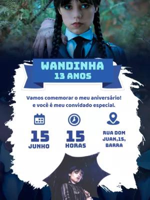 Convite de Aniversário Wandinha Addams para Editar Online