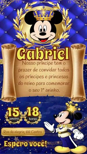Convite Aniversário Mickey Realeza para Editar Online