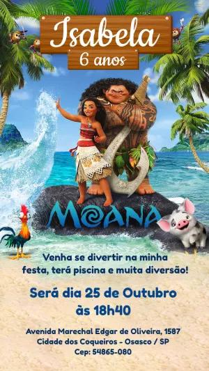 Convite de Aniversário Moana com Personagens para Editar Online