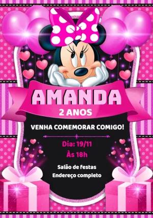 Convite Aniversário Minnie Mouse Rosa para Editar Online