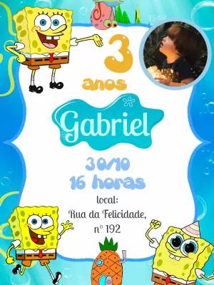 Convite Aniversário Bob Esponja com Foto para Editar Online