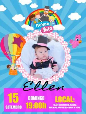 Convite Aniversário Mundo Bita com Foto para Editar Online