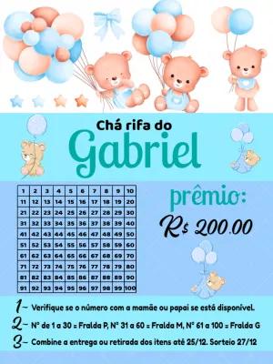 Convite Chá Rifa Ursinho Baloeiro para Editar Online